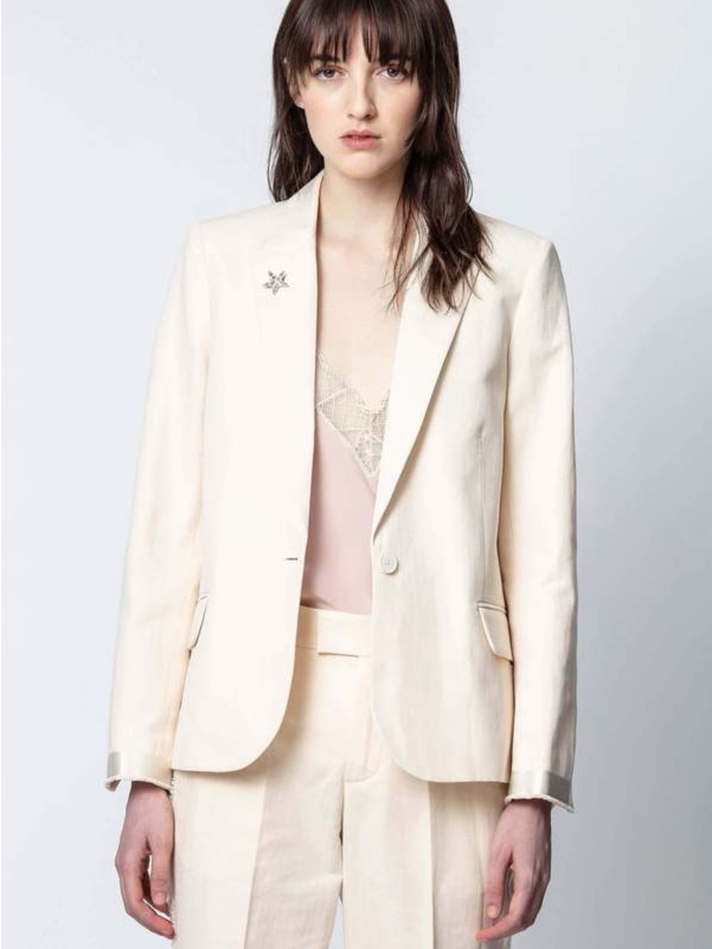 Zadig & Voltaire Victor Blazer Jacket Cream Linen Blend MSRP‎ $498 Size 36/Small
